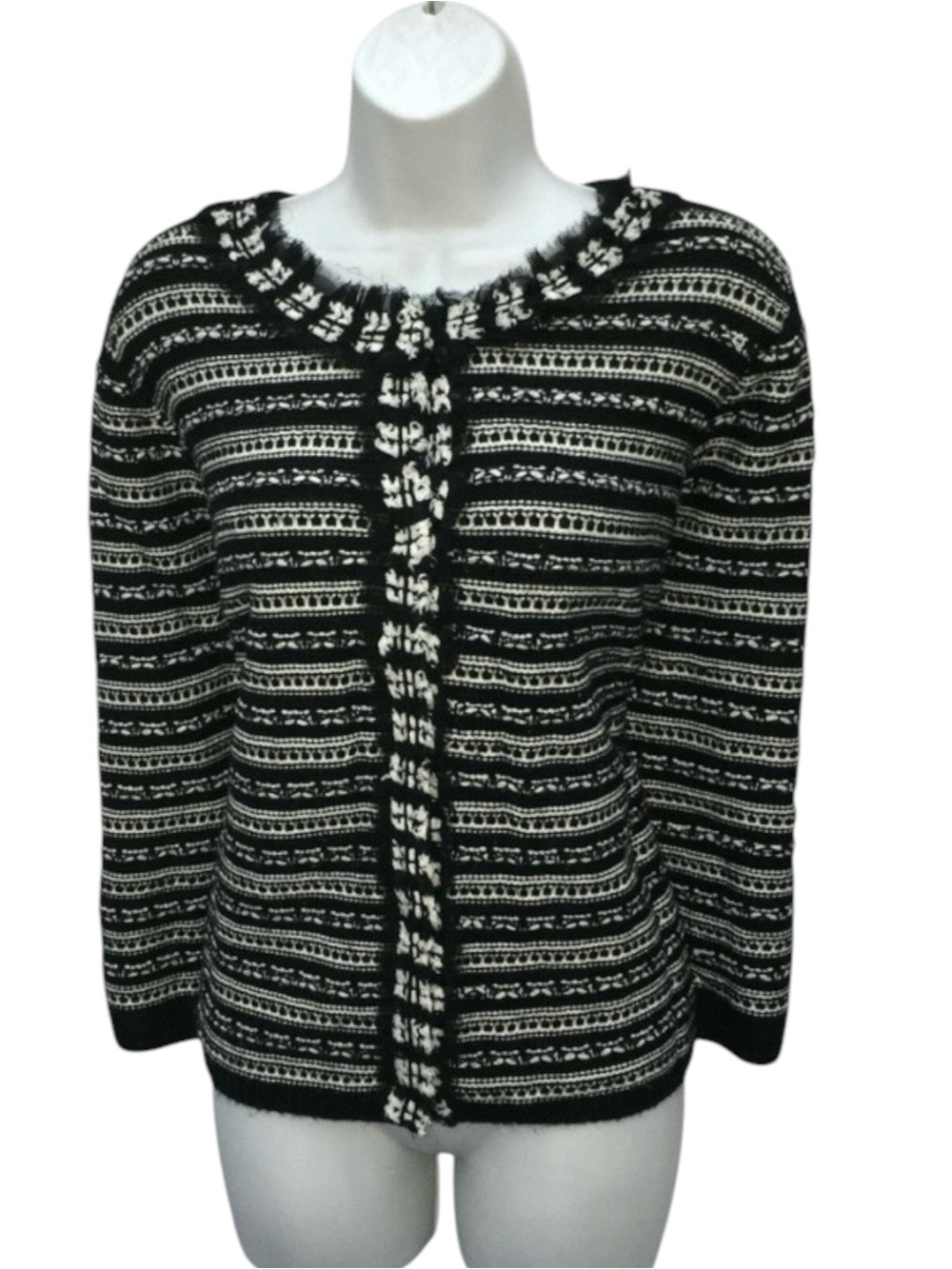 BELLEFLEUR Chiffon Trim Knit Striped Snap Down Cardigan Sweater - Women’s XL